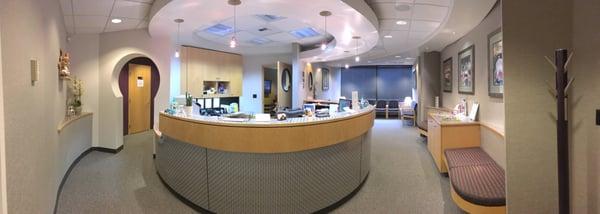 A view of the front desk.