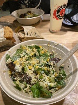 Green and grain bowl with lamb meatballs