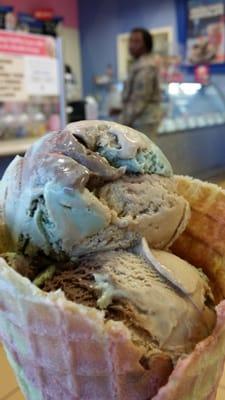 New Camouflage ice cream and cone. Chocolate,  cake, and salted caramel... DELICIOUS!