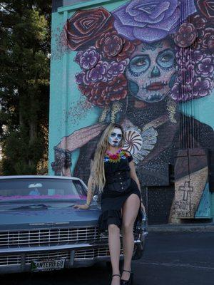 Día de muertos mural lowrider catrina photoshoot