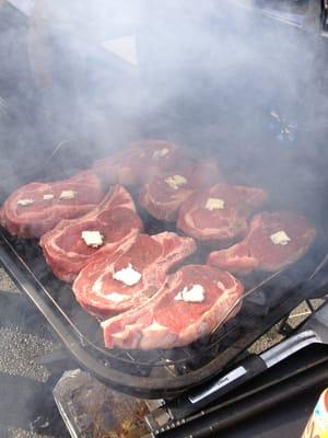 Bone in Ribeyes, amazing 15 grilled, what a day. My jets tailgate 12.1.13