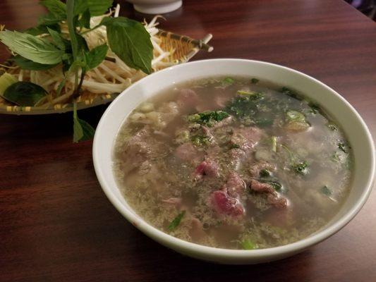 Lemongrass beef soup, soup is not even hot just warm the raw meat is not even fully cook in warm broth