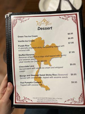 Dessert menu