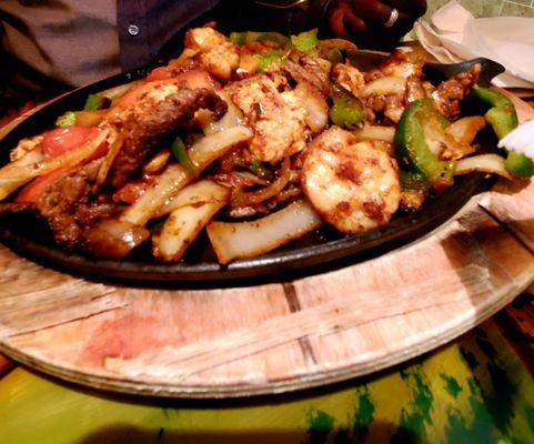 Shrimp and steak fajitas