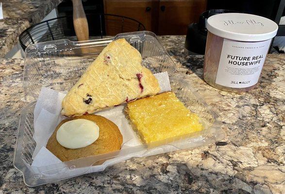 Cookie, lemon bar, cranberry scone