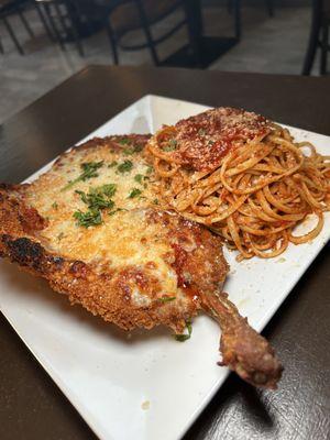 panko crusted "longbone" pork parmesan special