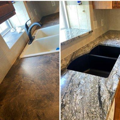 Before & After counter and black sink