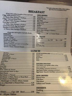 The menu 2018. These prices are amazing!!!