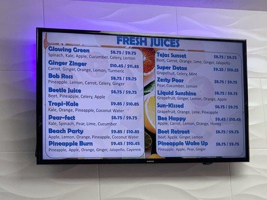 Juice menu