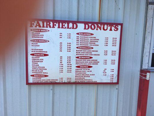 Drive thru menu.