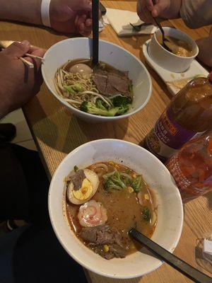 Beef Red Curry Rice up top, miso ramen at the bottom