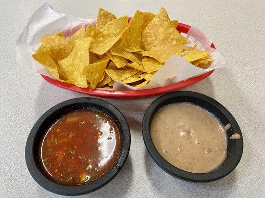 Chips with salsa and bean dip! Both were delish