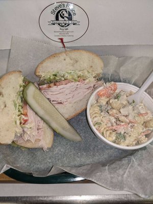 Turkey sandwich, chicken pasta side && a pickle from Doug @ Steve's Place, what a weekend TREAT