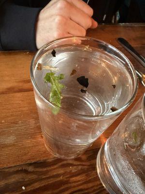 the dirty water poured straight from the bottle into the clean glass that the waiter brought to us