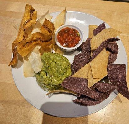 Plantain chips and guacamole sans bacon