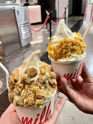 Brown Butter Chocolate Chip Crunchy Cookie Sundae + Cereal Milk Soft Serve