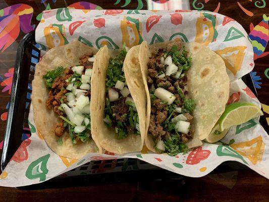 Tacos Al Pastor, Barbacoa, and Asada