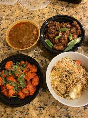 Kadai Vegetable, Gobi Manchurian, Egg Dum Biryani, Chicken 65 (to go)