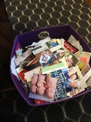 Basket of cards from all the families that Dr. K has helped create. Saw these in the office where he meets with his new patients.