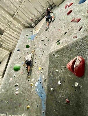 Left is the AUTO BELAY , and right is BELAY the one you need to take a class , they wont allow you to do Belay without taking a class