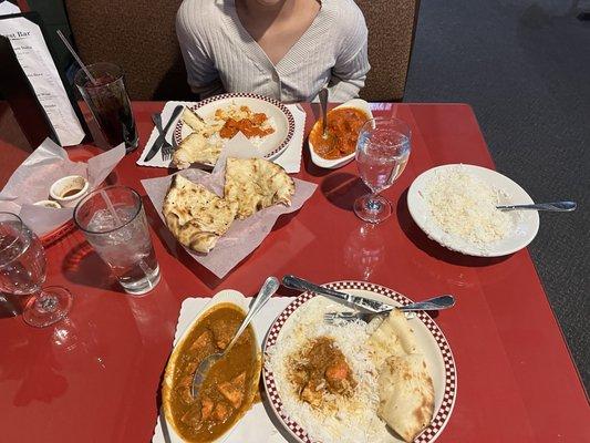 Chicken Tikka Masala (White Meat) Chicken Tikka Curry (White Meat) Garlic Naan Saffron Rice