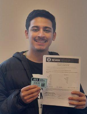 Christopher was able to save himself time and money by coming to our office for his Gaming Fingerprinting AND his AES Blue Alcohol Card.