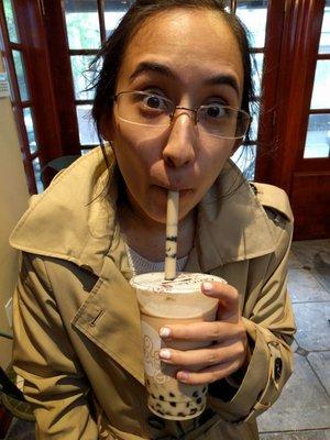 Taiwanese drinking Taiwanese bubble tea