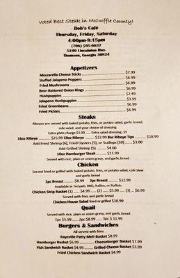 Menu as of 3/18/22