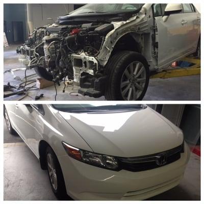 Before & After of a 2013 Honda Civic, repaired like new