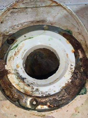 this was under a customer's toilet, the ring that pulls the toilet to down to the floor is compromised.