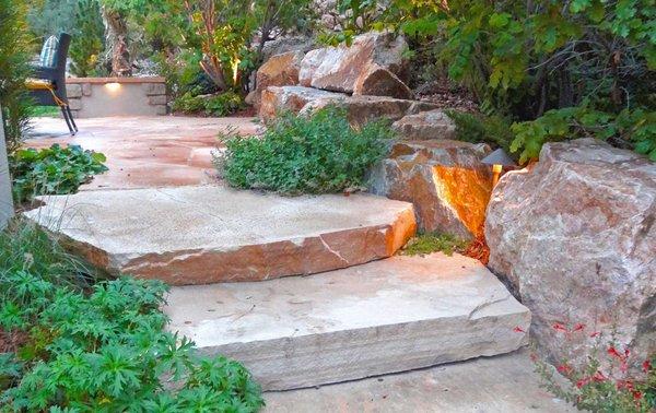 Ledge Stone Staircase with Native Landscaping