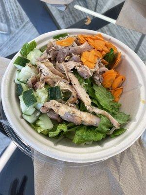 Pulled chicken salad, no dressing, cucumbers, carrots