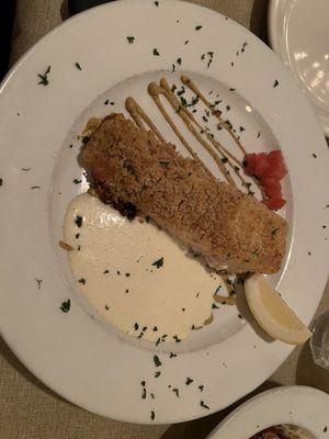 Horseradish and crusted salmon, a healthy portion.