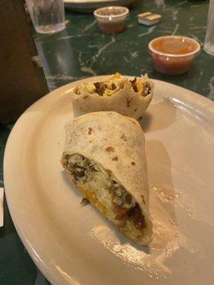 Breakfast Burrito (egg, cheddar, bacon (can also get sausage or ham)