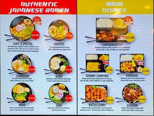 Our Ramen Section is our flagship item! Also are our main dishes which specialize in Japanese comfort food