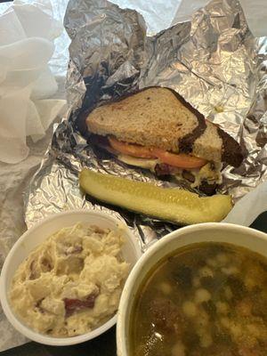 Have pastrami sandwich, wedding ball, soup, and potato salad