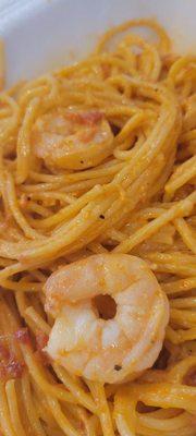 Spaghetti with Pink Sauce and Shrimp