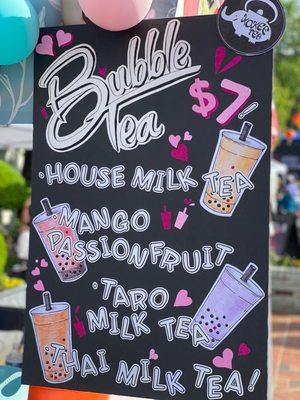 Bubble Tea menu