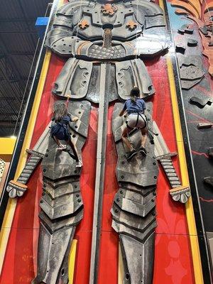 Knight themed climbing wall.