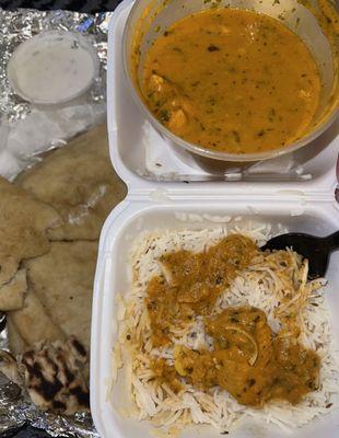 Chicken Korma and my Bhatoora with Raita in the background