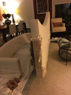 Huge sofa disassemble  at a penthouse in manhattan