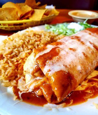 Chimichanga with red sauce