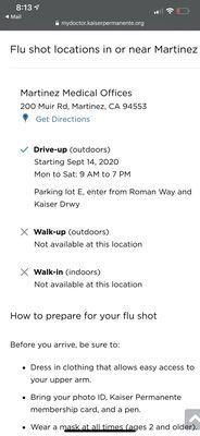 Drive-Up Flu shots information in Martinez