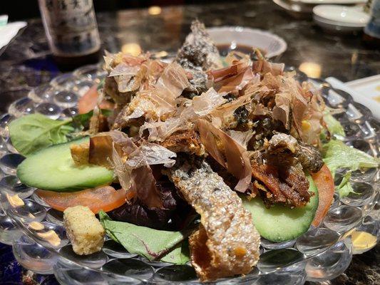 Salmon skin salad -bleh.