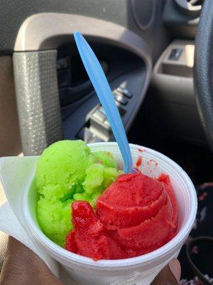 Lime and strawberry sorbet