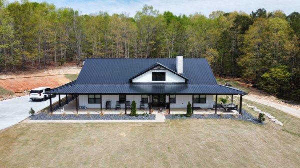 The Maple Barndominium Aerial Shot Front