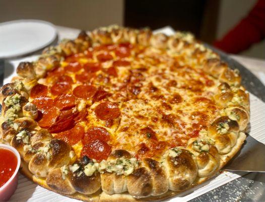 Pizza with Garlic Knot Crust (Half Pepperoni/Half Cheese)