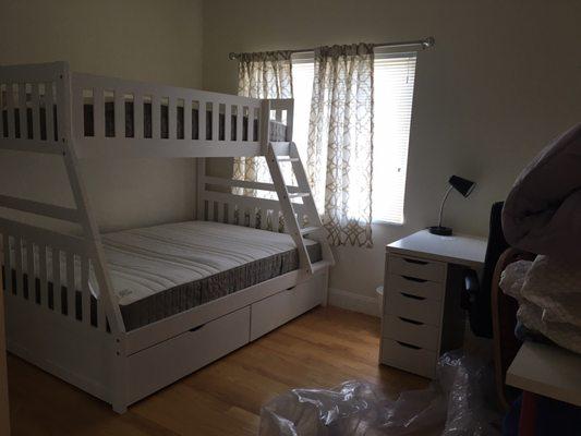 White bunk bed (full & twin) close up MATTRESS FROM IKEA full view it's beautiful!!!