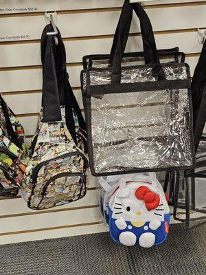 Clear bags and a Hello Kitty bag!