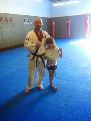 Sensei Jeremy and Isabella completing her two hour long test for her gray belt!